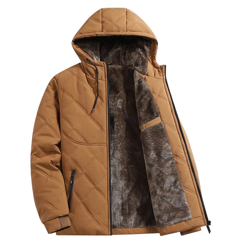 เสื้อพาร์กาบุขนกันลมสำหรับผู้ชาย ลายเพชร บุขนแกะ เสื้อแจ็คเก็ตหนาสำหรับผู้ชาย เสื้อโค้ทลำลองแบบธุรกิจ เสื้อแจ็คเก็ตพัฟเฟอร์บุใยสังเคราะห์