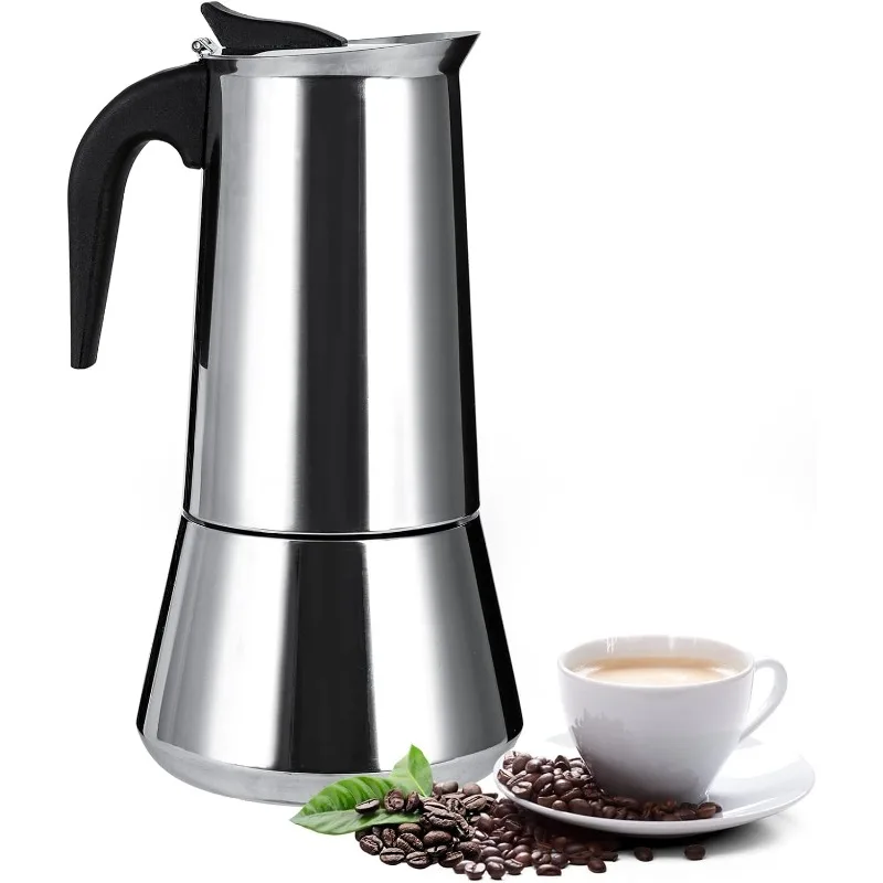 

Кофеварка Moka Pot на 2/4/6 чашек, кофеварка Moka Pot из нержавеющей стали, итальянская кофемашина подходит для индукционных плит, аксессуары для кофе