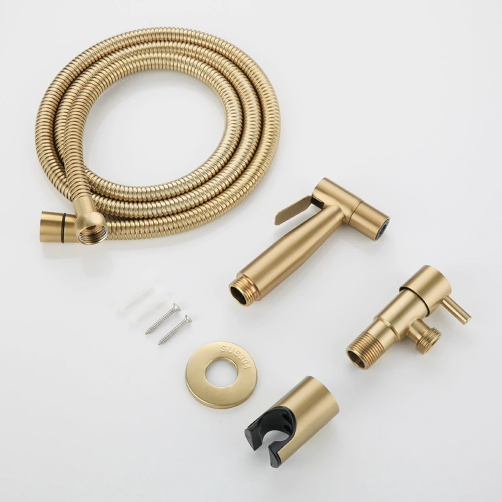 Banheiro Toalete Bidé Tap Kit, escovado Ouro, parede Montado Bidé Pulverizador, chuveiro com válvula de corte