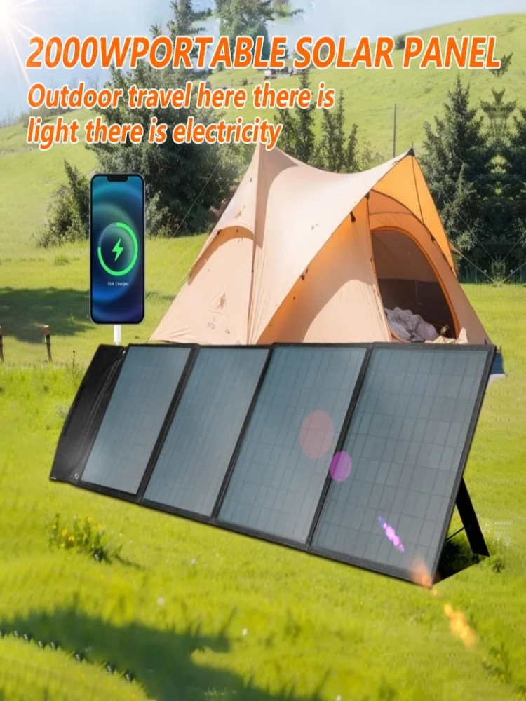 2000 W, 1500 W, 1000 W, 500 W, flexibles, faltbares Solarpanel, hocheffizientes tragbares 12-V-Solarpanel-Set für Reisen, Telefon und Boot