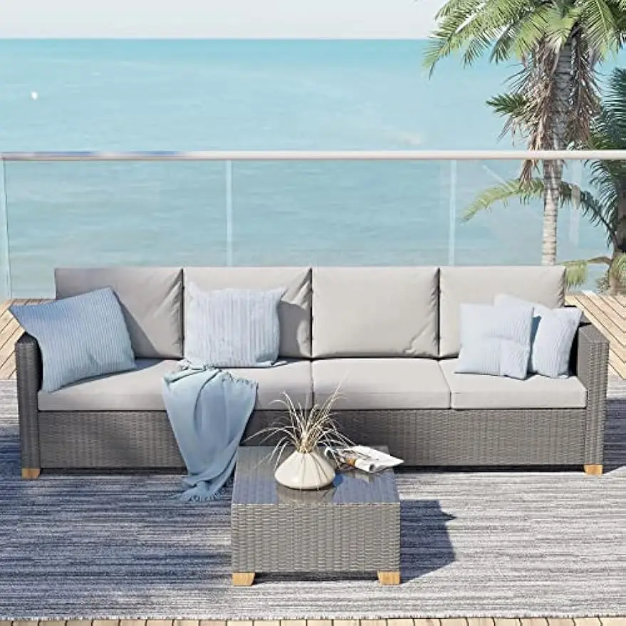 

Grand patio Outdoor Conversation Sets with Glass Coffee Table Modular Sofa Sets with Olefin Cushions