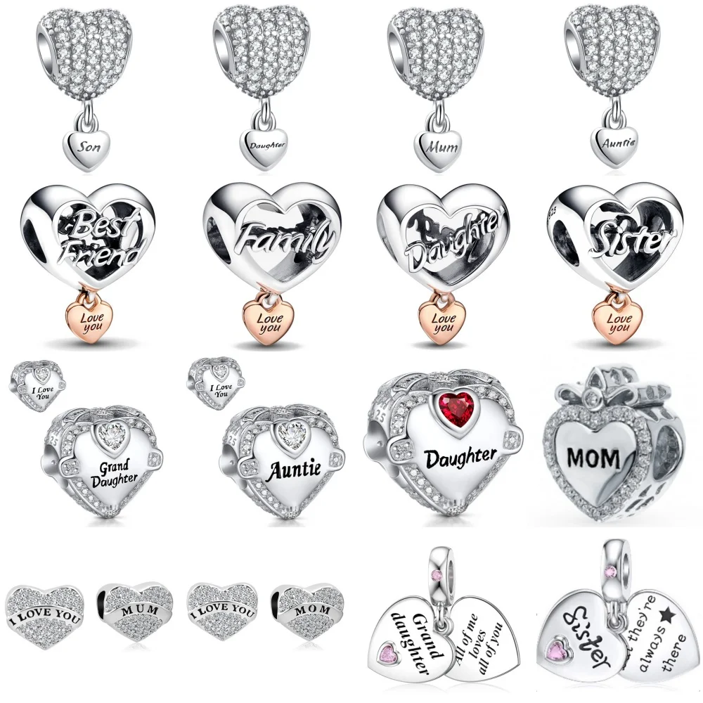 Hot Selling 925 Silver Sibling Daughter Heart-Shaped Charm Bead Suitable For Original European Bracelet DIY Women's Jewelry Gift
