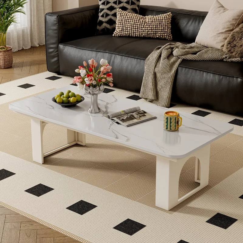 طاولة القهوة المركزية على طراز العصور الوسطى - طاولات القهوة المستطيلة الراقية لغرفة المعيشة | أثاث منزلي فرنسي بسيط FYCT #3