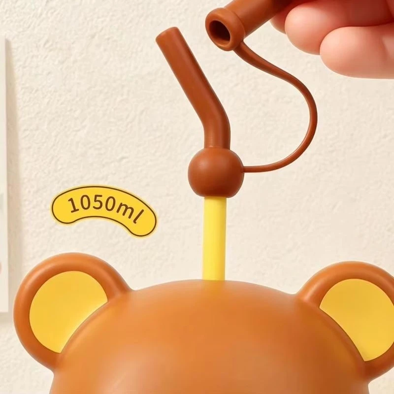 In-Stock Rilakkuma Large Capacity 1050ml Glass Straw Water Cup Anime Cartoon Easy Bear Couple Cup With Handle For Home