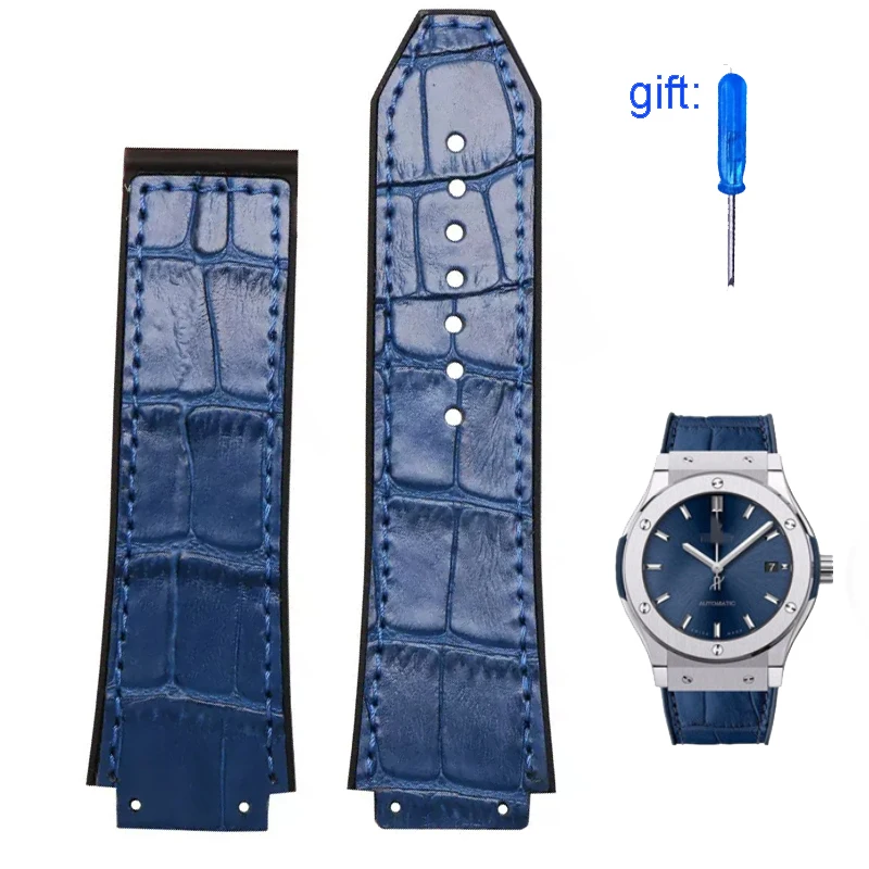 Watch Band 19mm*25mm High quality Genuine leather strap for Hublot series fashion business 22mm clasp ladies rubber sports strap