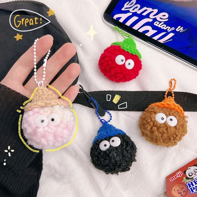 1Pcs Funny Plush Stuffed Cute Big Eyes Keyring Cartoon Ball Plush Keychain Soft Keyring Coal Ball Pendant Car Key Pendant Gift