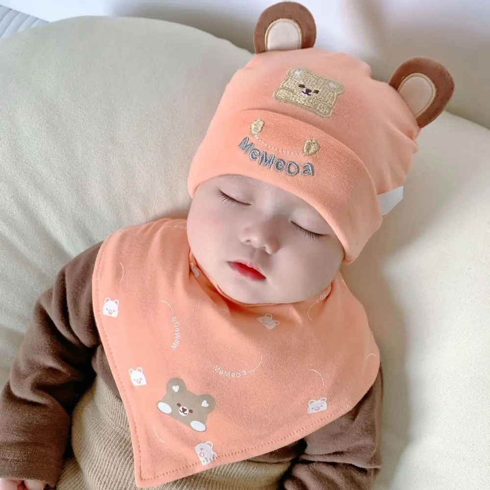 Set Syal Beanie Katun Kartun Pelindung Telinga Topi Salju Hangat Musim Dingin Syal Segitiga Topi Tebal Anak Laki-laki Perempuan Bayi