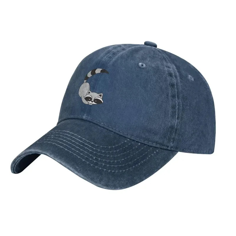 Cute Gray Racoon Vintage Adjustable Washed Denim Cotton Low Profile Mens Dad Trucker Hat Fitted Baseball Ball Cap for Men Unisex