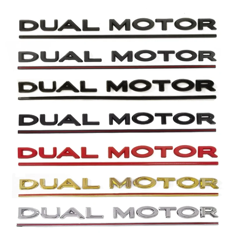 Dual motor underline letter badge For Tesla Model Y 3 X S Car Styling High Performance Trunk badge sticker Chrome black red