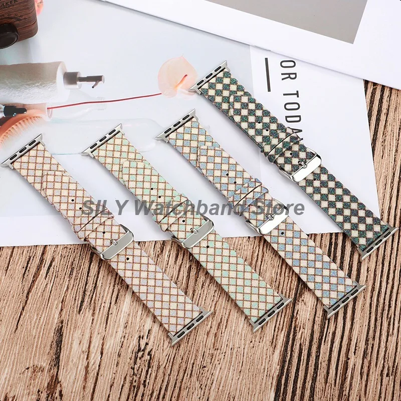 لساعة أبل 44/40/49/42/45 مللي متر ساطع سيليكون + حزام ساعة جلد لساعة IWatch Serie 10 9 8 7 6 5 4 3 SE Ultra 2 سوار