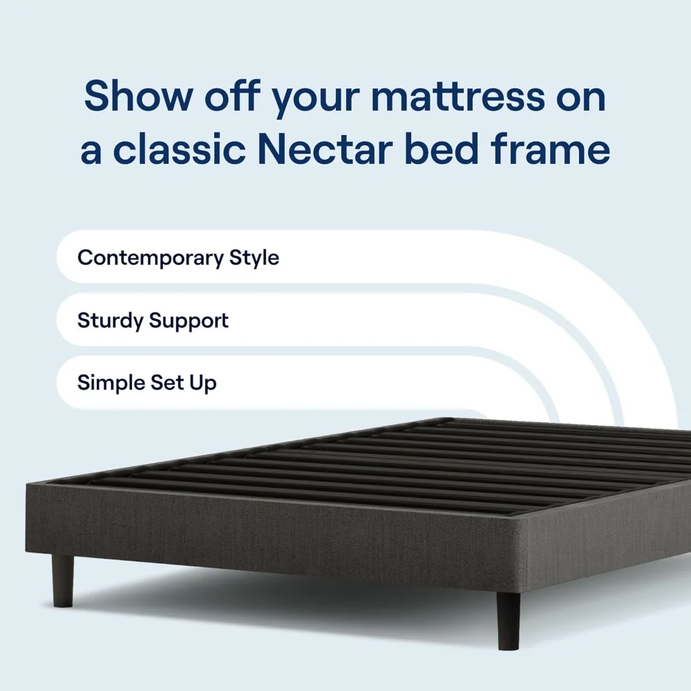 Nectar Bed Frame - Full - Grey - 8 Inch Legs - Sturdy Wooden Slats for Support - Steel Frame - Contemporary and Durable Upholste