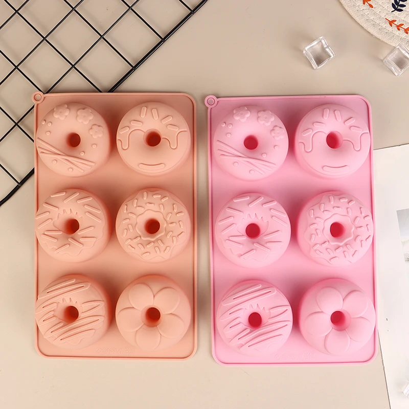 Molde de Donut Silicone Antiaderente, Molde De Chocolate De 6 Cavidades, Molde De Bolo De Pão De Pastelaria, Molde De Sobremesa, Bandeja De Cozimento DIY, Donut Making Tool