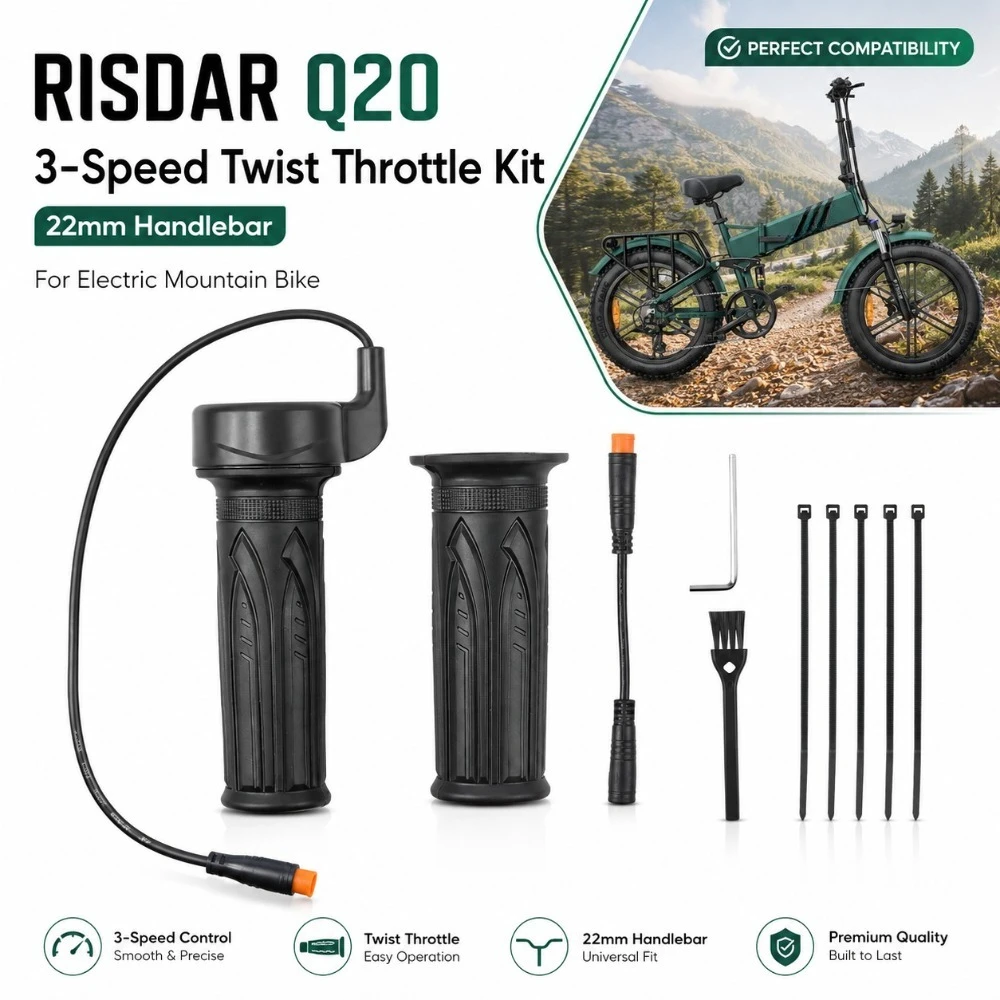 Risdar Q20 3 Speed Throttle Grip Set 22mm Handlebar Twist Throttle for E-bike Electric Mountain Bike