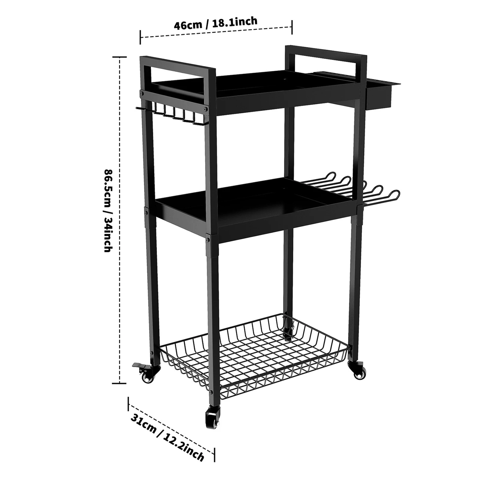 Floor standing tool storage rack, wrought iron kitchen tool rack, movable storage rack