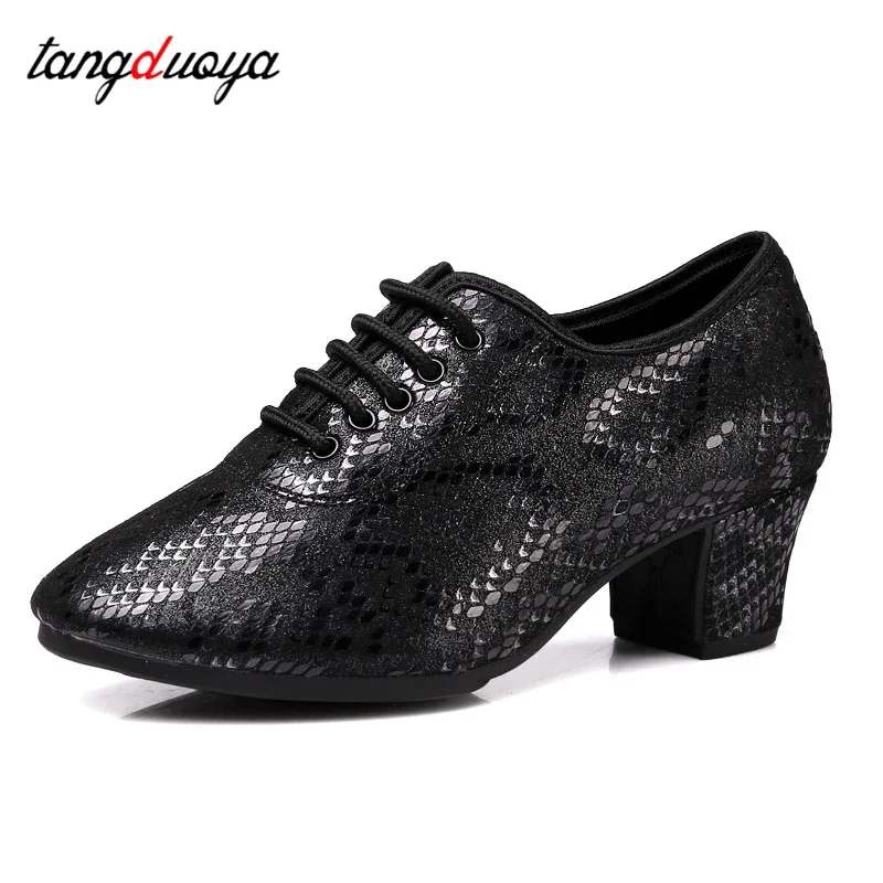 Ladies Modern Dance Shoes Women Adult Square Dance Shoe Mid-Heel Soft Bottom Black Dancing Women's Performance Shoes