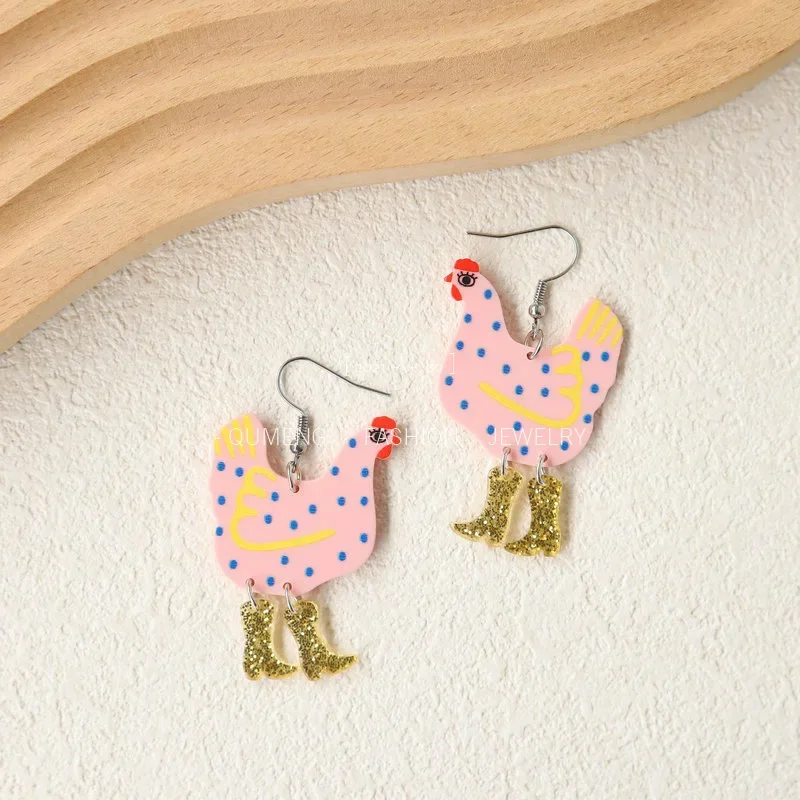 Fancy Chicken High Heels Boots Drop Earrings for Women Lady Colorful Acrylic Animal Dangle Hook Jewelry Cute Charm Stud Gifts