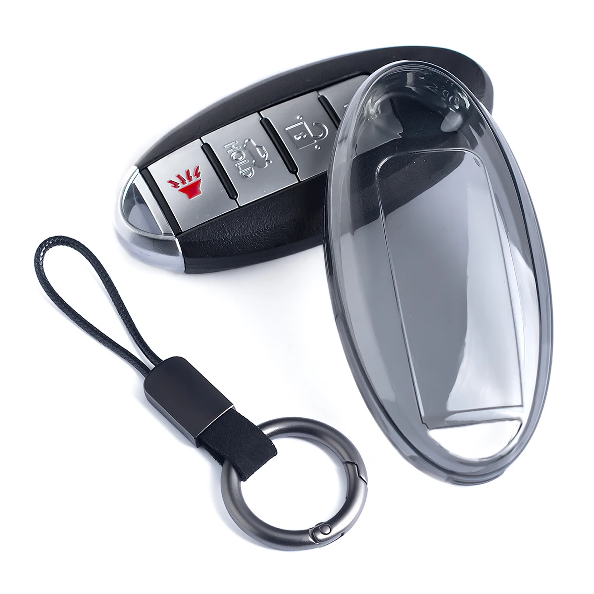

Slim Car Key Fob Case Cover Keychain For Nissan Rogue Sport Qashqai X-Trail Note Titan Juke Kicks Micra Murano Black Transparent