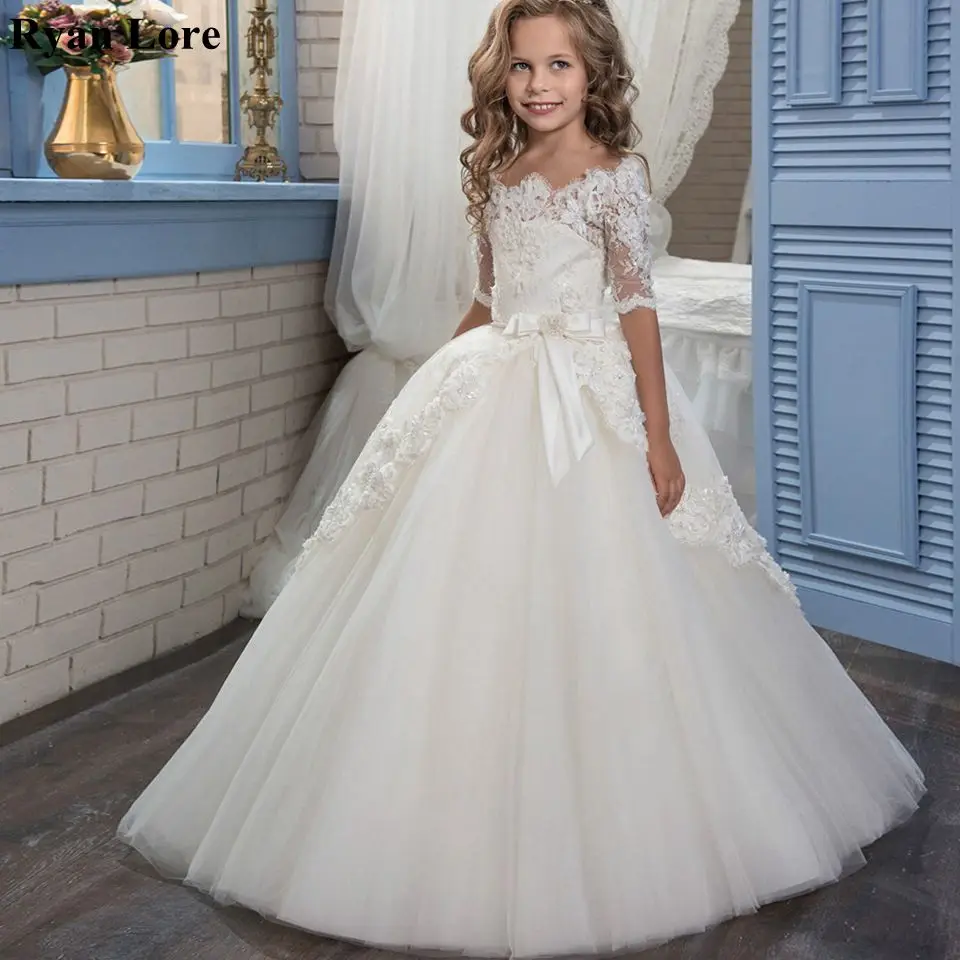 

Boat Neck Ball Gown Half Sleeve Flower Girl Dresses Princess Dress Weddings First Communion Dress Pageant