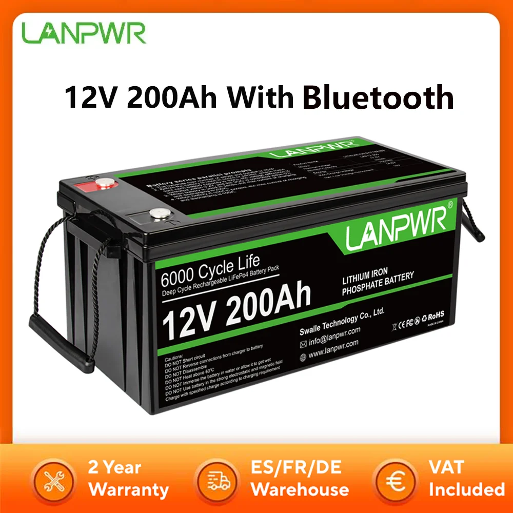 LANPWR 12V 200Ah LiFePO4 Battery 2560Wh Max. Load Power Lifetime 4000+ Cycles RV Camping Trolling Motor Power Solar Power