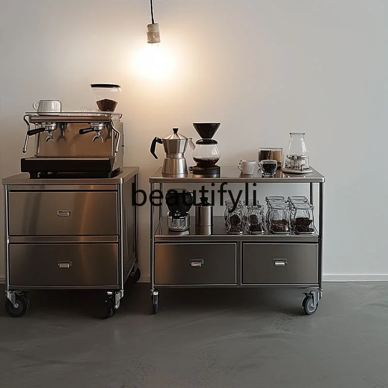 

yj9 Coffee machine side cabinet Stainless steel side cabinet Hotel restaurant Commercial medieval style movable storage dining c