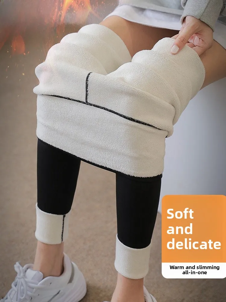 بنطلون يوجا نسائي طويل مبطن بالصوف، ملابس خارجية بخصر عالٍ، دافئ، للتحكم بالبطن ورفع المؤخرة، أسود