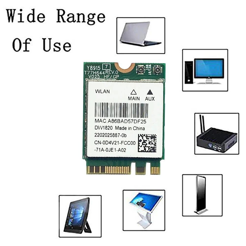 Placa de rede sem fio Suporta 802.11AC, DW1820, QCNFA344A, 2.4G, 5G, Dual-Band Gigabit, Bluetooth 4.1, NGFF