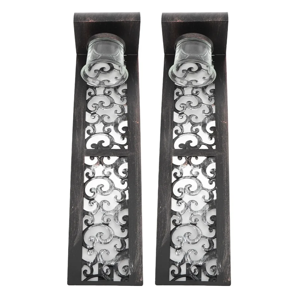 2pcs Elegant Iron Wall Candle Holder 14.2x2.8x3.5in Balck Wall Candlestick Hanging Design Iron Wall Art Decorations For Home