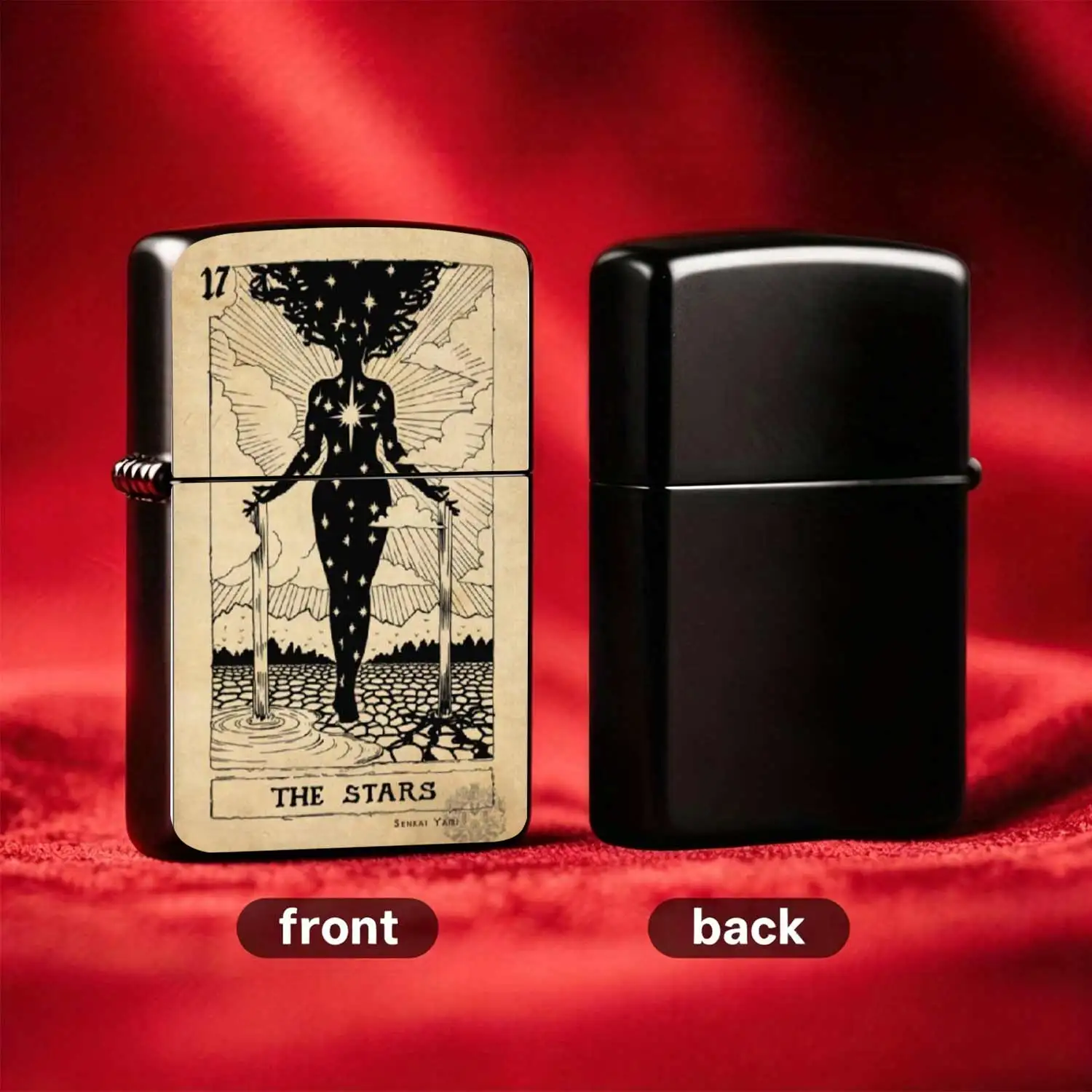 Flip-Top Pocket  Windproof  Lighter, Tarot The Stars Themed Vintage Etched Craft, Portable & Wear-Resistant Ignition Tool for Outdoor & Daily Use, Ideal for Creative Trendand Gift-Giving Humorous and Fun Lighter