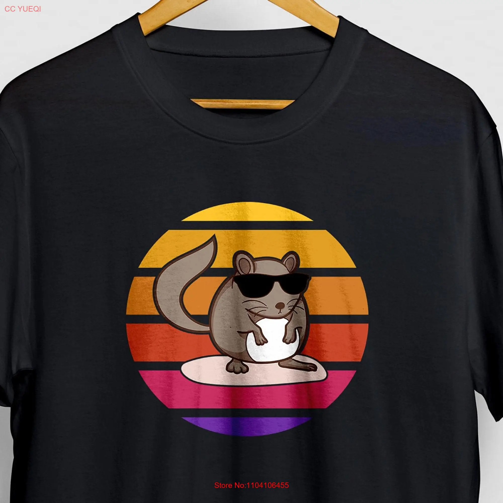 Chinchilla T Shirt Chinchillin Mom Retro 80's Sunset Synthwave Funny  long or short sleeves