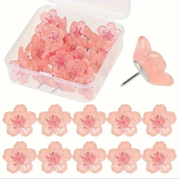 Pink Sakura Flower Pushpins - Decorative ABS Resin Thumb Tacks for Photos, Postcards & Notes, Message, Paper