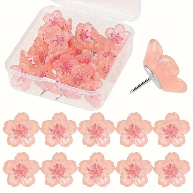 Pink Sakura Flower Pushpins - Decorative ABS Resin Thumb Tacks for Photos, Postcards & Notes, Message, Paper