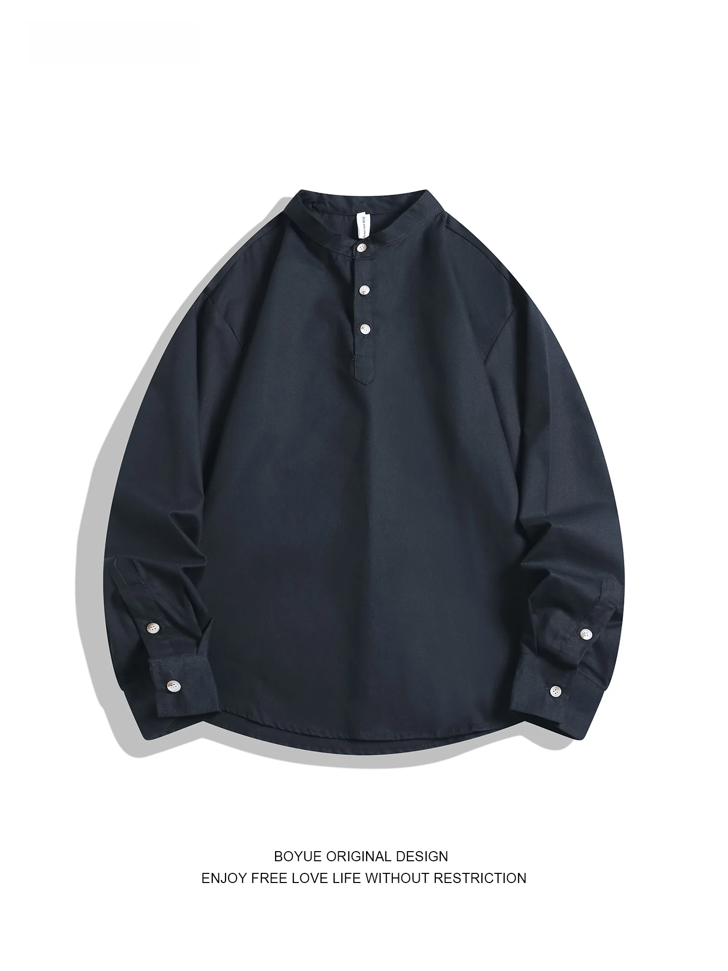 

Boyue American Retro Casual Long Sve irt Loose Fit Men's Decorative Button up Top Cotton Simple Sle Versatile irt