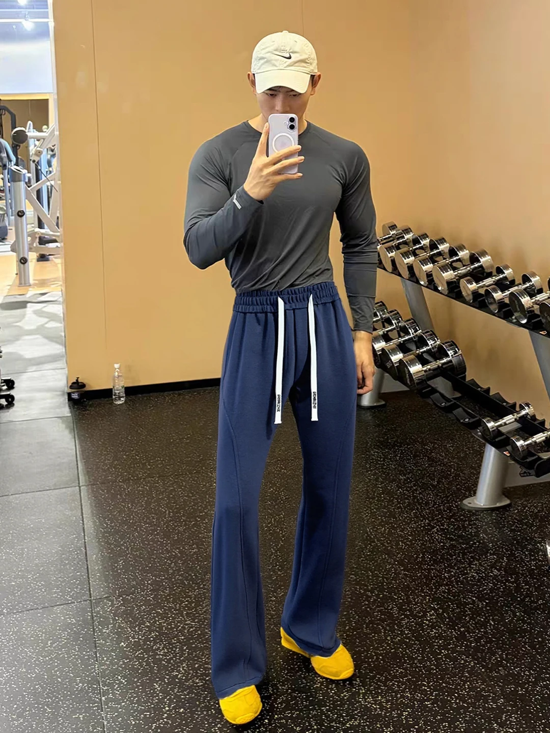 

Thiened Fce Fitn спортивные спортивные штаны мужские осенне-зимние повседневные расклешенные прямые брюки с наклонным вырезом