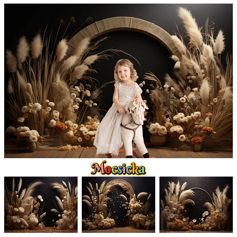 

Black Wall Golden Grass Photography Background Flowers Plants Baby Shower Girls Backdrop Decoration Photo Studio Props Photozone