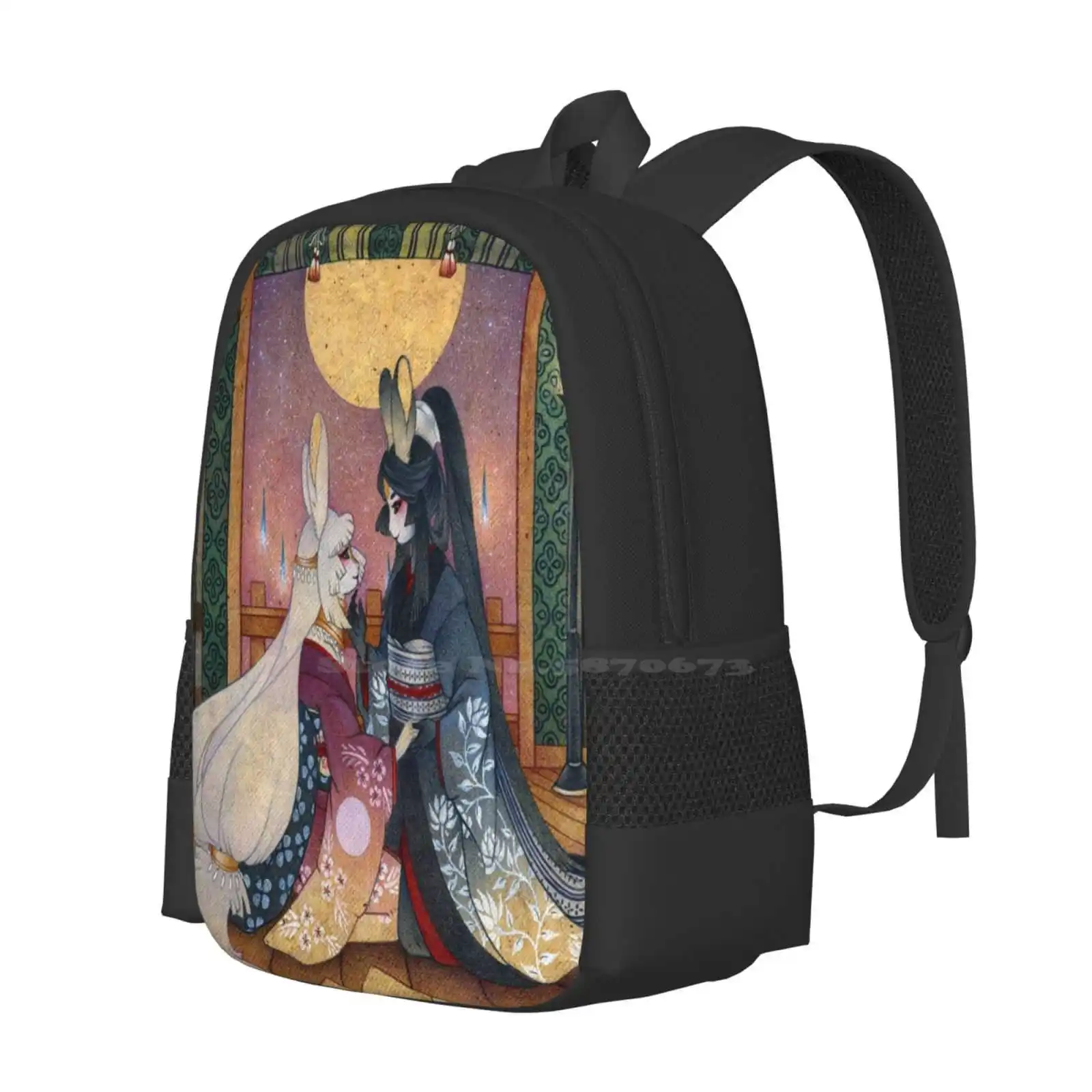 Miri & Akemi-Moon Rabbit New Arrivals Unisex Bags Student Bag Backpack Moon Rabbit Bunny Tsuki No Usagi Yokai Youkai Japanese