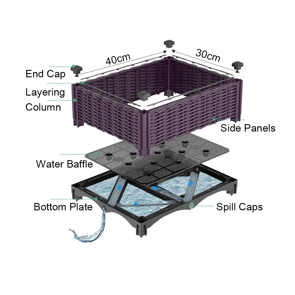 Rectangular Raised Garden Bed Kit Indoor Outdoor Plastic Planter Grow Box Garden Terrace Rooftop Planting Tools