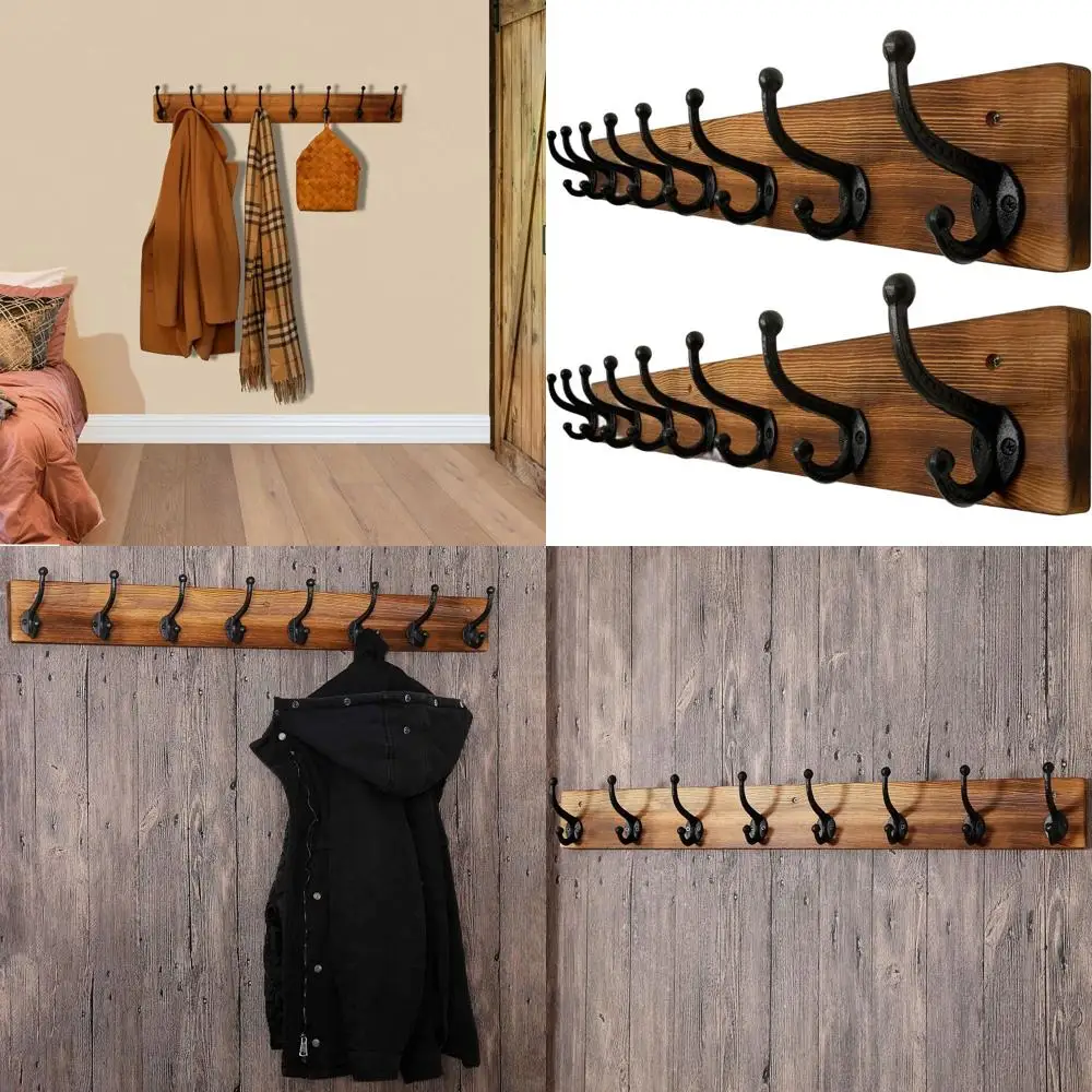 

Коричневая настенная вешалка для одежды из чугуна с 8 крючками, длина 35,43 см, усиленная, для подвешивания одежды, 2 шт.