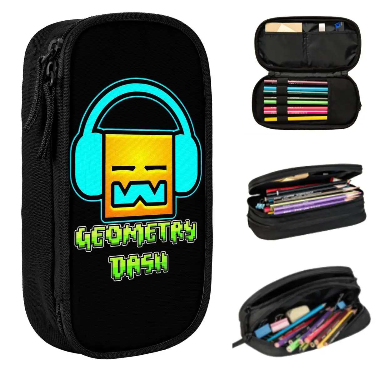 Geometry Dash Game Music Cute Geometric Pencil Case for Boys Girls Gifts Pen Box Pencil Bag Stationery Supplies Pen Holder Bag