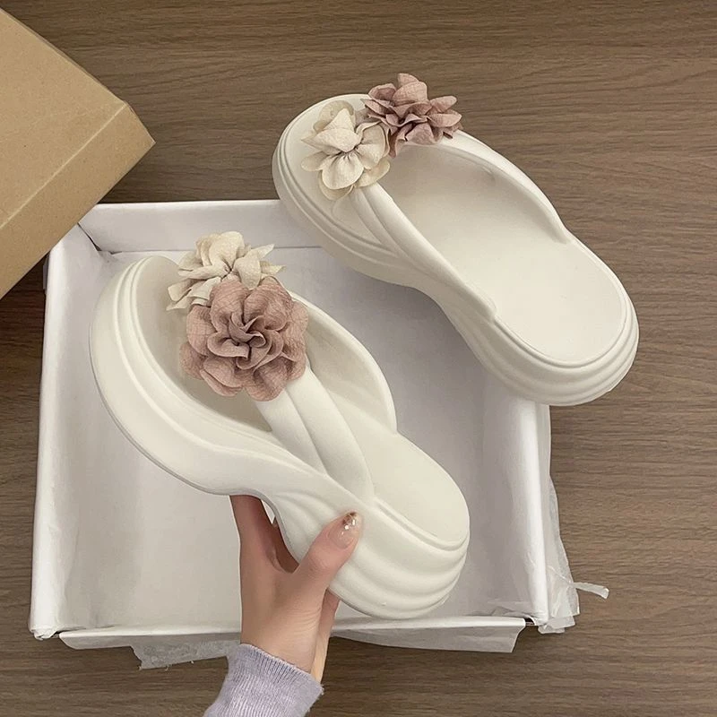 

New Women Platform Wedge Thong Slippers Open Toe 3D Flower EVA Cloud Slides Summer Beach Shoes Cute Casual Flip Flops For Ladies