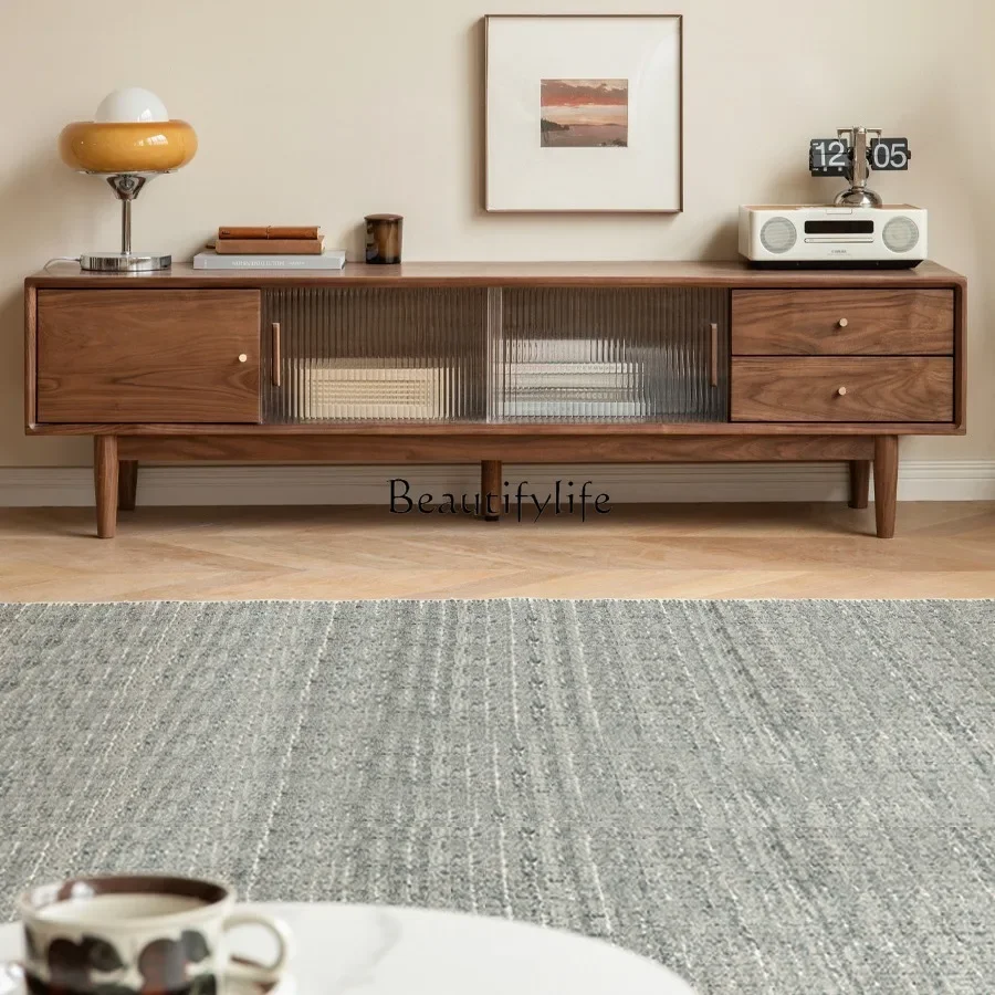 

yj5Solid wood home TV cabinet New Chinese living room floor cabinet Black walnut modern
