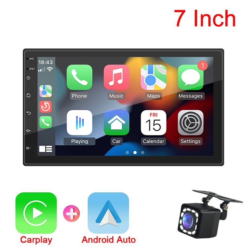 Hippcron 2 Din autoradio Draadloos Carplay Android Auto-autoradio 7/9 inch multimediaspeler IPS touchscreen Linux-systeem FM BT