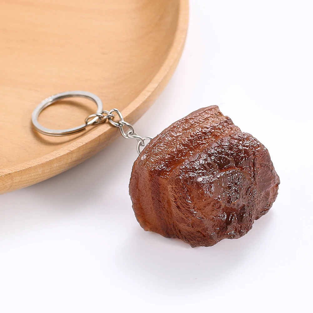 Emulation Braised Pork Dongpo Meat Delicacies Food PVC Keychain Photo Props Crafts Knapsack Purse Charms Dangle Funny Jewelry