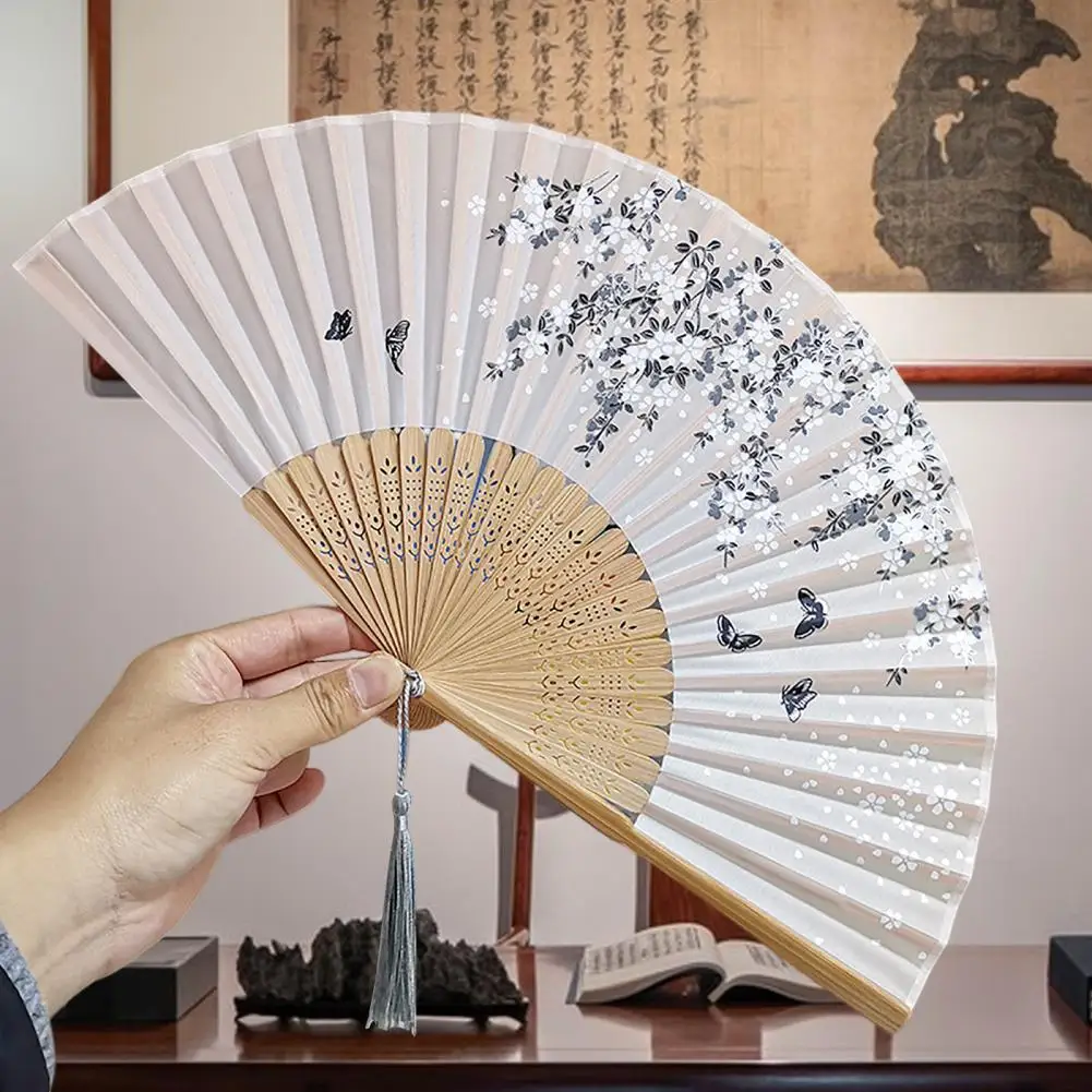 Folding Fan Chinese Style Flower Pattern Vintage Fan Elegant Handheld Fan for Summer Parties Performances