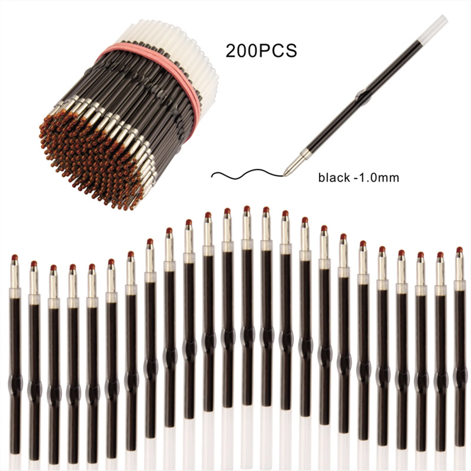 Recambio de bolígrafo retráctil de 200 piezas, recambios de tinta para bolígrafo con abalorios, escritura suave para suministros de oficina