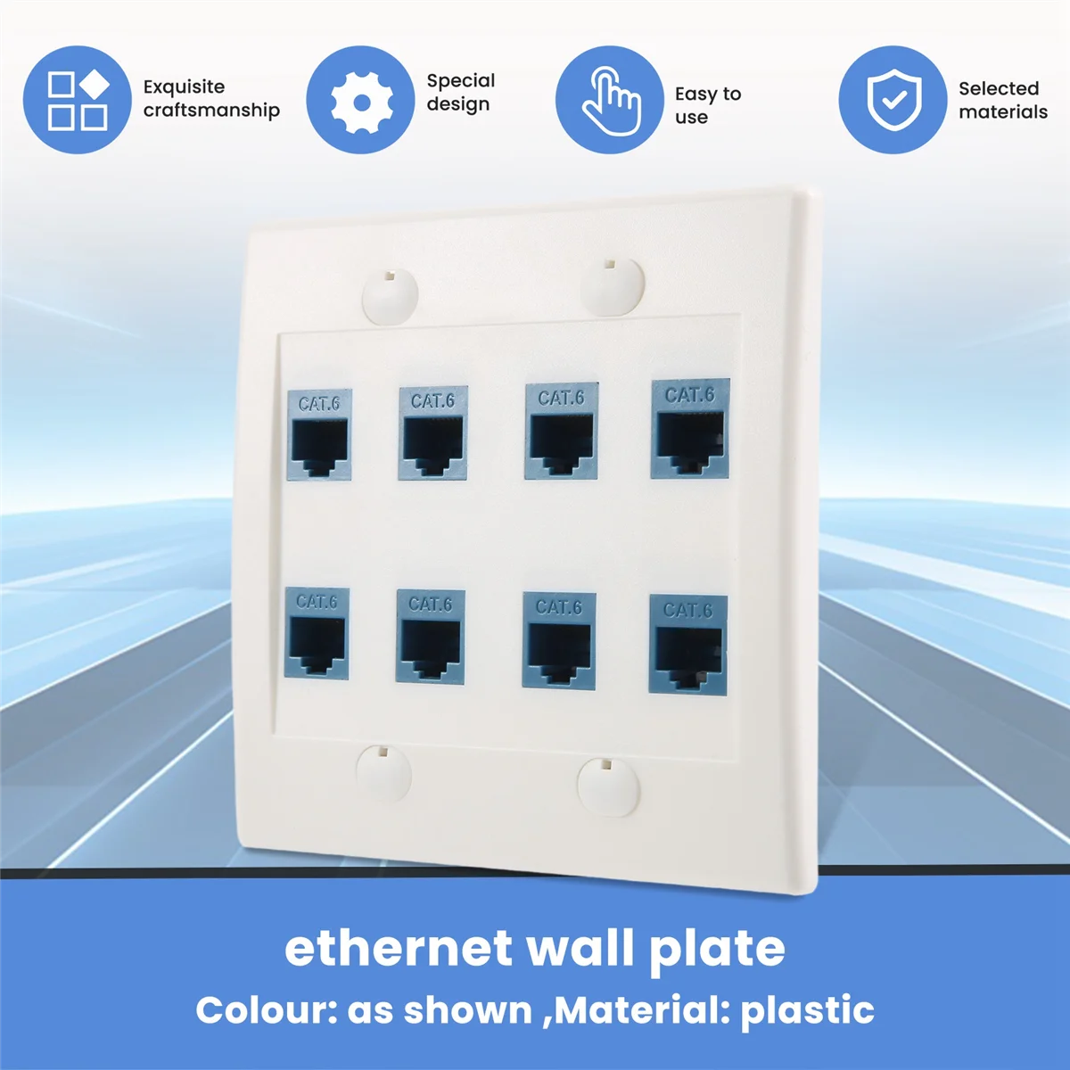 Płytka ścienna Ethernet 8 portów - Podwójna gniazda Keystone Cat6 RJ45, płytka kablowa sieciowa żeńska-żeńska - niebieska — zdjęcie produktu 6