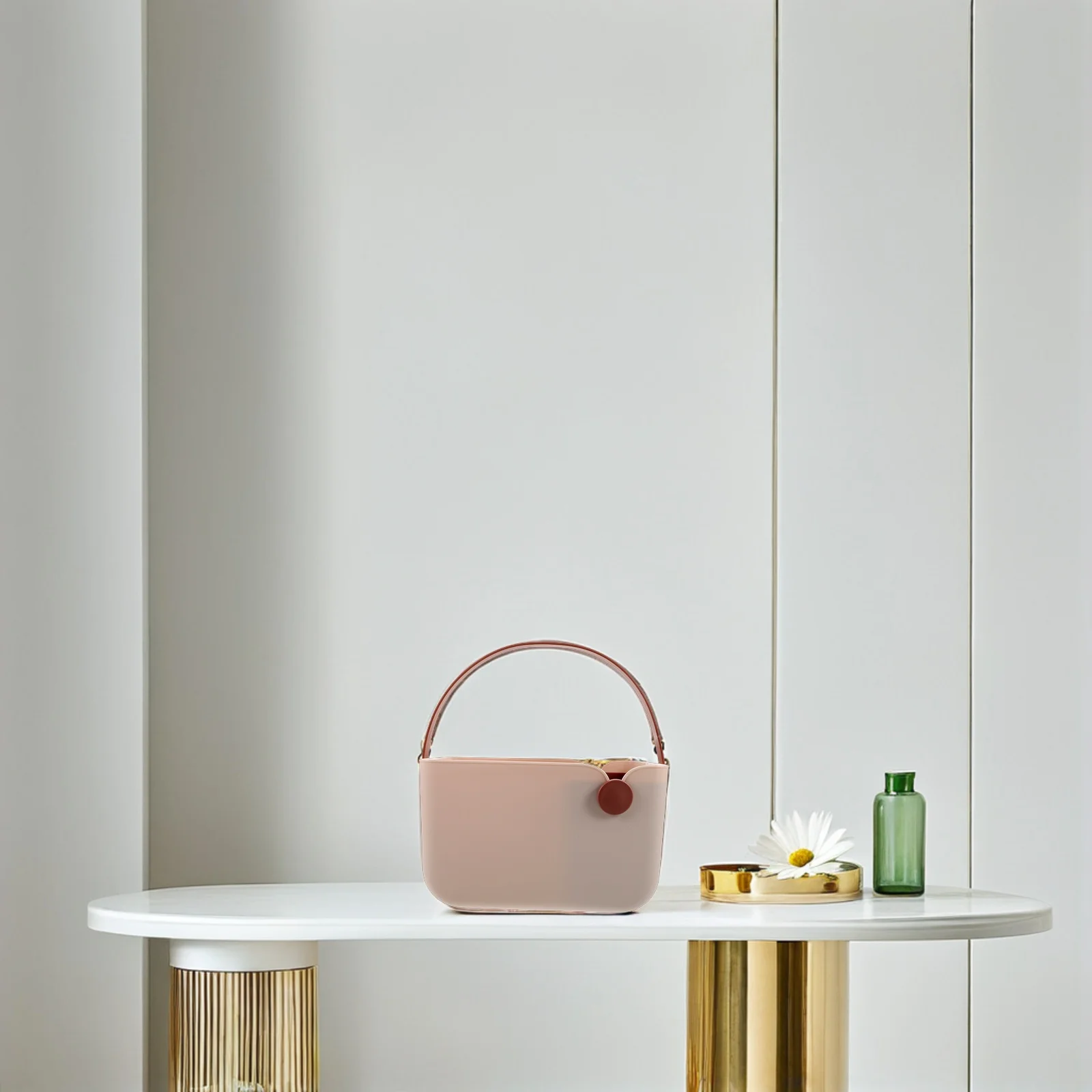 

Bathroom Storage Basket Pink Hanging Organizer for Shower Countertop Small Bath Rack Portable Handled Tote Nordic Style Toiletry