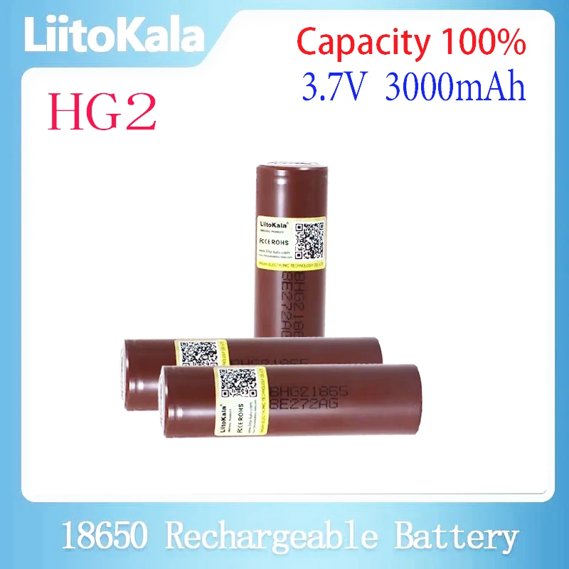 Original LiitoKala  HG2 18650 3.6V 3000mAh battery 18650HG2  discharge 20A dedicated For hg2 Power Rechargeable battery