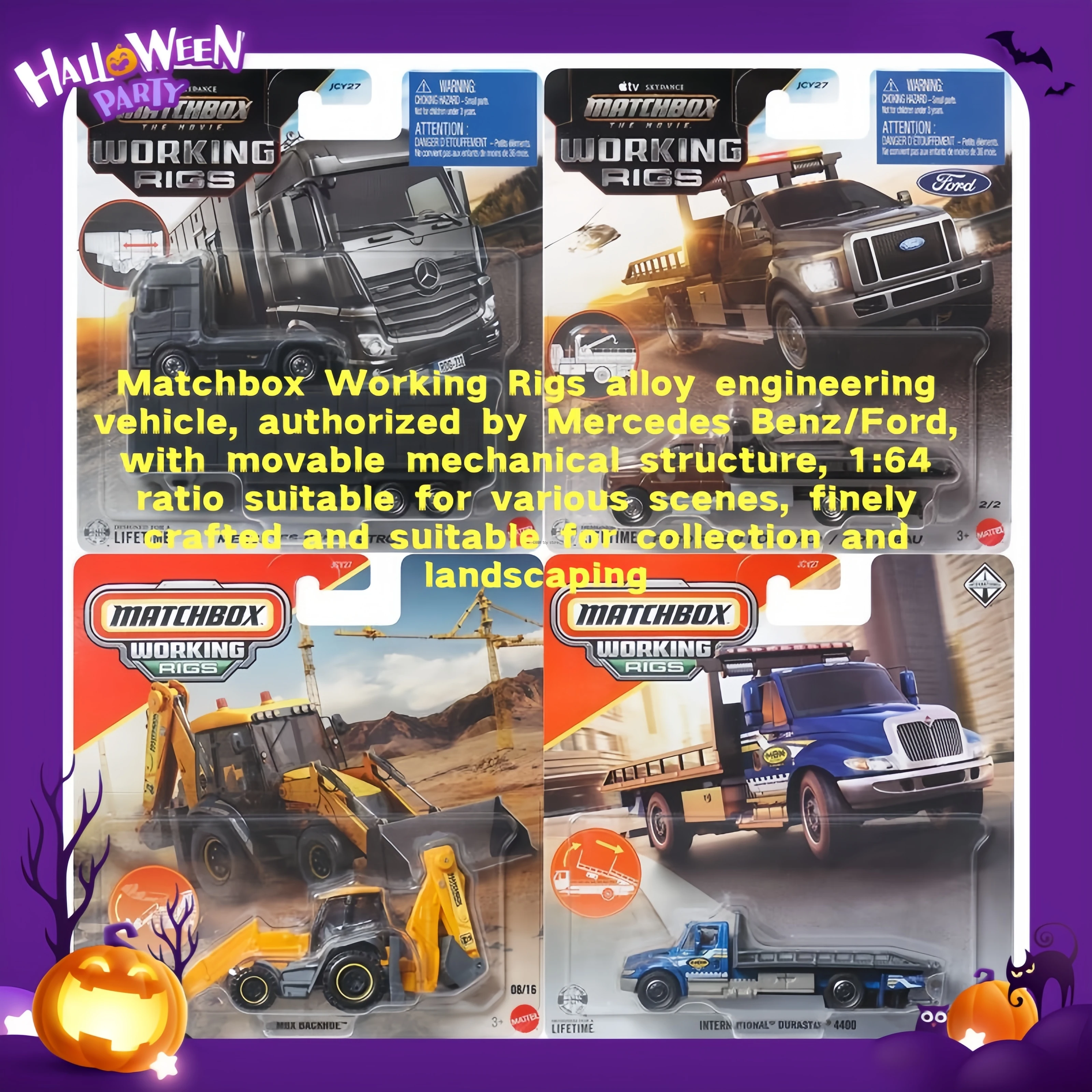 Camiones de juguete Matchbox Working Rigs 1:64, camiones de construcción con piezas móviles, licencia oficial, vehículos de remolque para diseño de escenas, para coleccionistas de modelos.