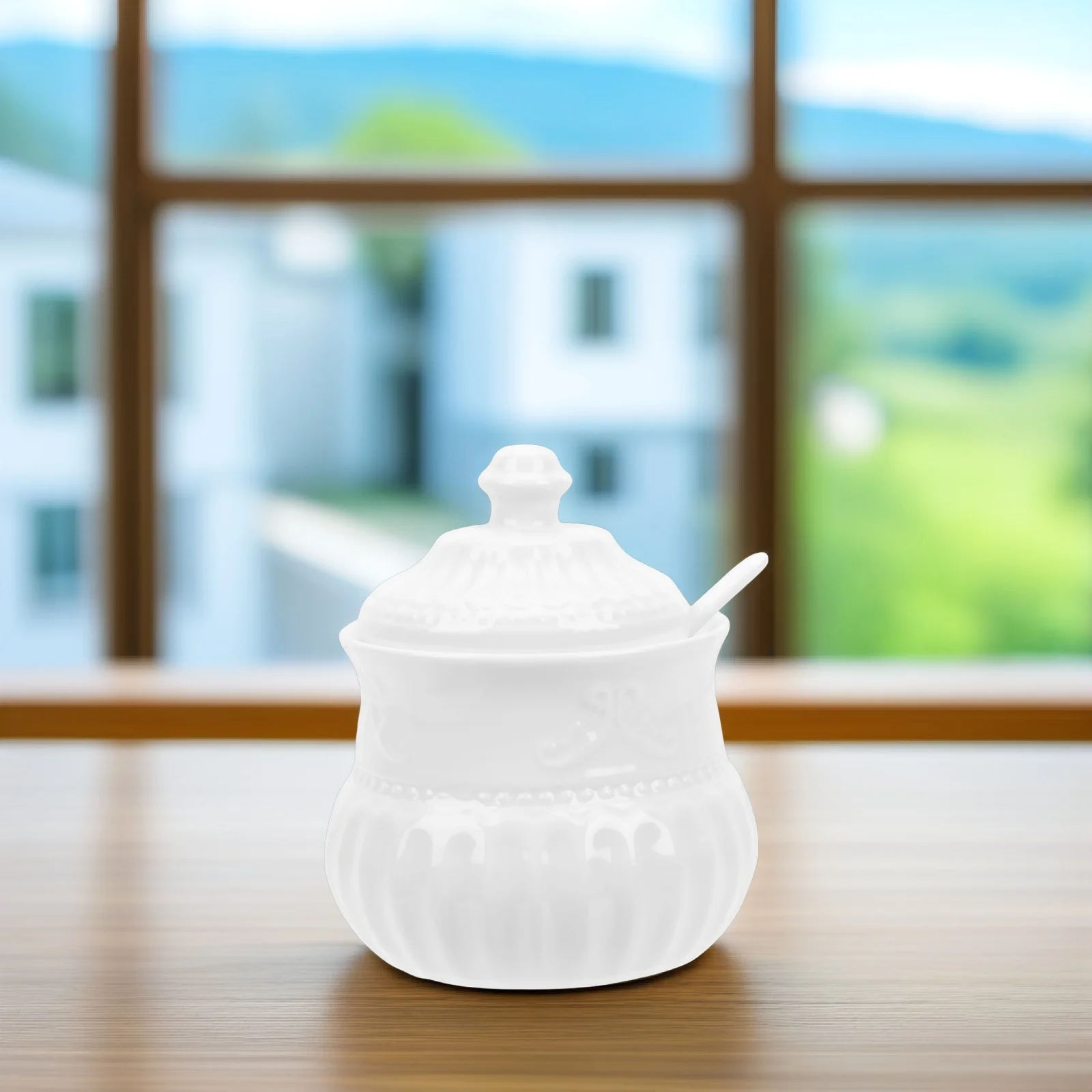 

Ceramic Embossed Storage Jar Premium Material Kitchen Supply Food Canister Elegant Design Multi-Purpose Container