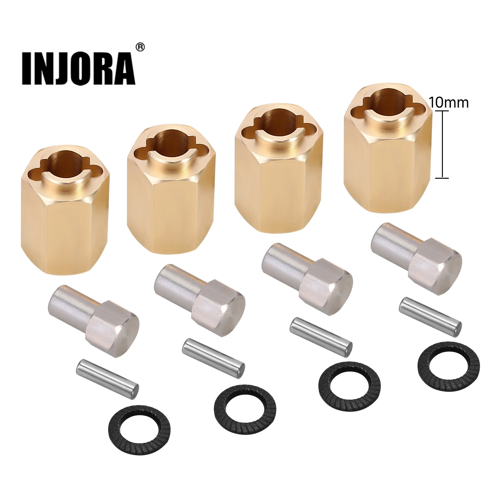 INJORA 7MM pirinç tekerlek Hex Hub uzatıcılar 5MM/6MM/7MM kalınlığı için 1/18 RC paletli araba trxparts yükseltme parçaları (4M-02)